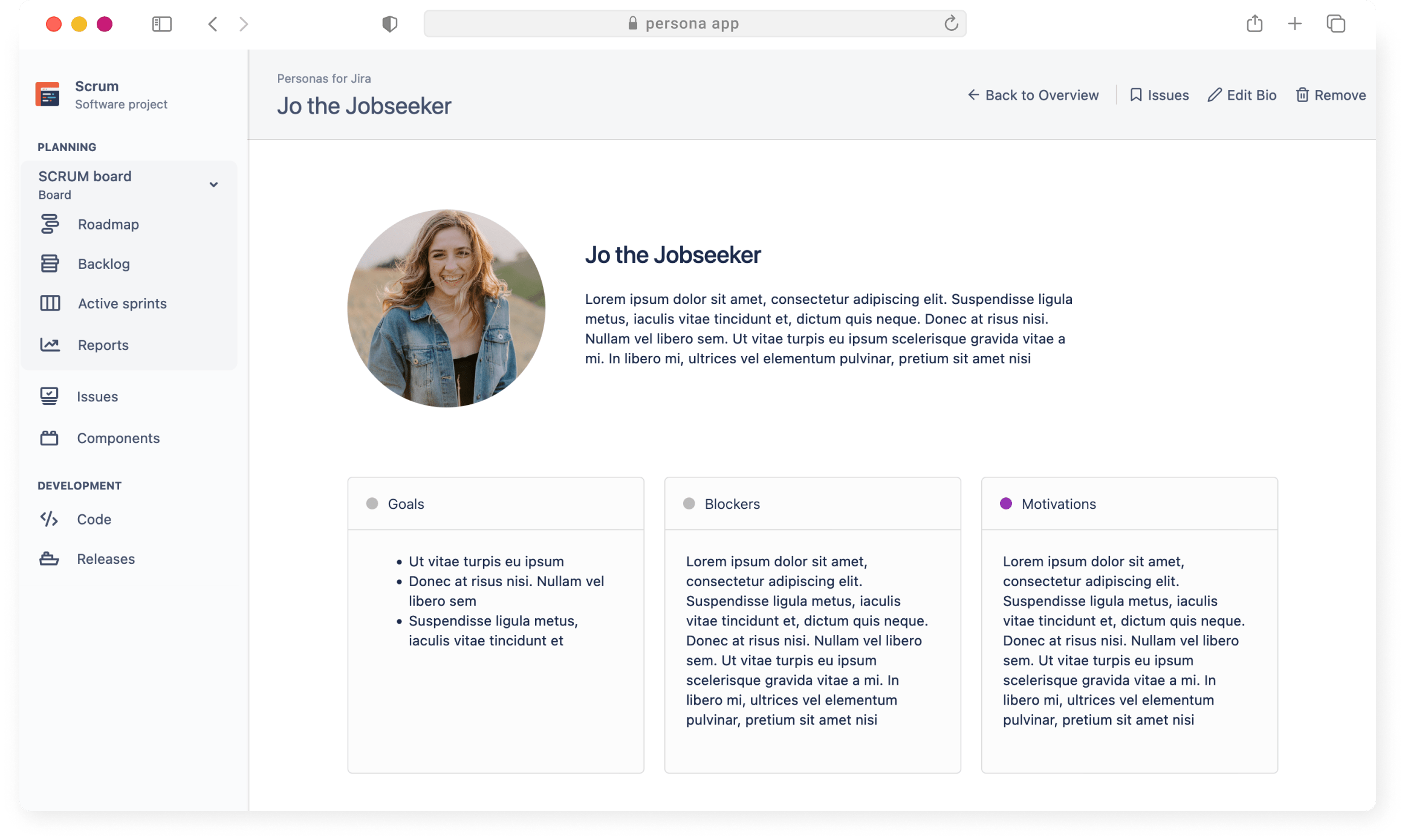 Persona Create screen